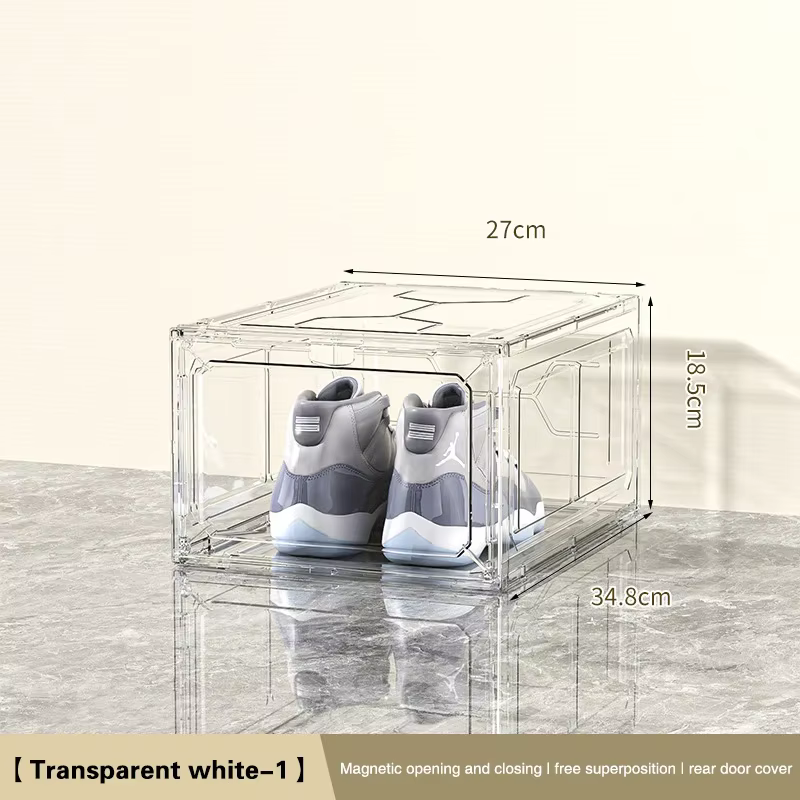 Boîte de rangement pour chaussures en plastique transparent avec porte magnétique, empilable, organi