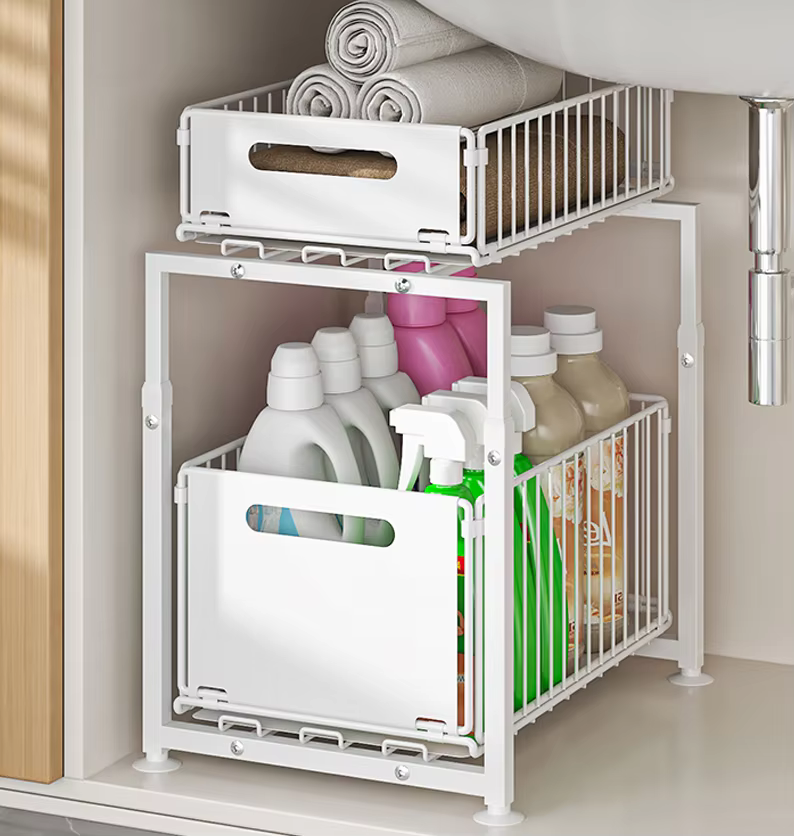 Étagère de rangement pour évier de cuisine, panier extractible, Double couche, bouteille de collatio
