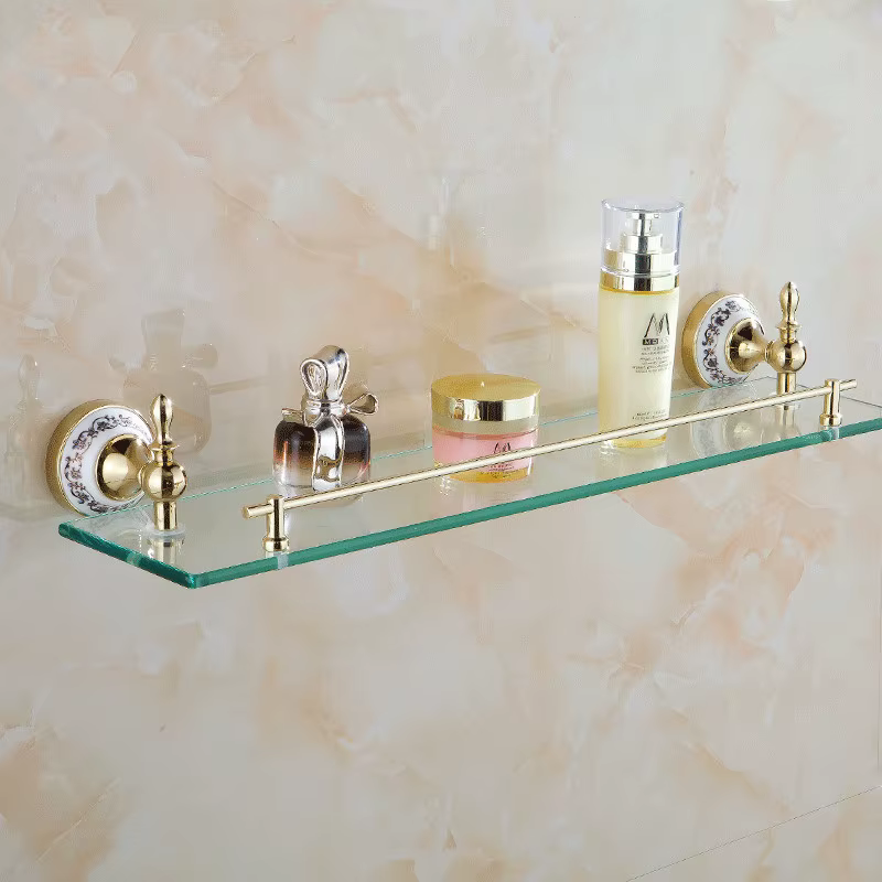 VidricShelves Métal Finition Dorée Matériau Bain Étagère Avec Simple Guatemala Verre sur le Mur HOSt