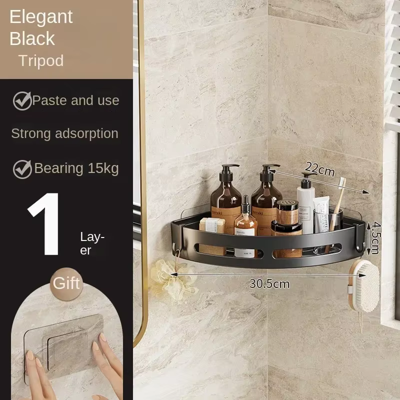 Organisateur d'étagères de salle de bain, aucun poinçonnage requis, étagère d'angle de cuisine, supp