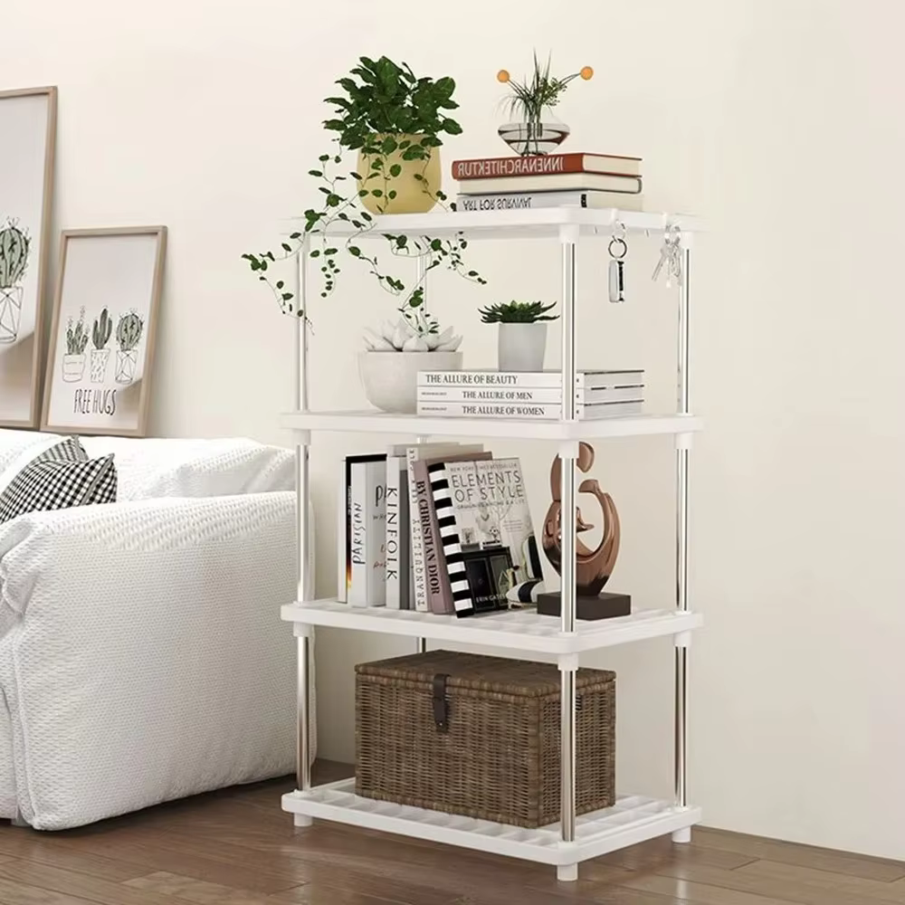 Étagère de rangement carrée à 4 niveaux, grande capacité, sur pied, pour cuisine, salle de bain, col