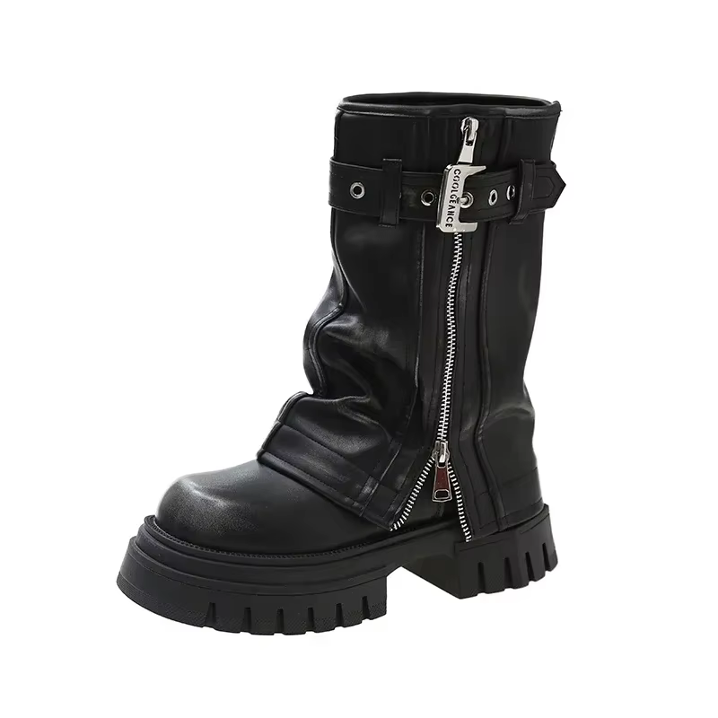 Chaussures pour femmes boucle de ceinture botte femme mode côté Zipp bottes modernes femmes haute qu