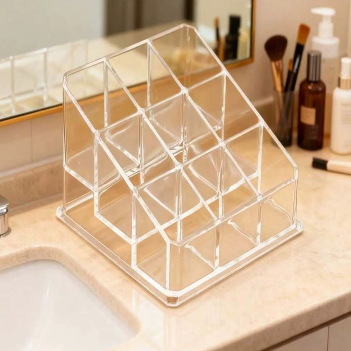 Boîte de rangement transparente pour rouges à lèvres - Présentoir cosmétique multi-niveaux pour rang