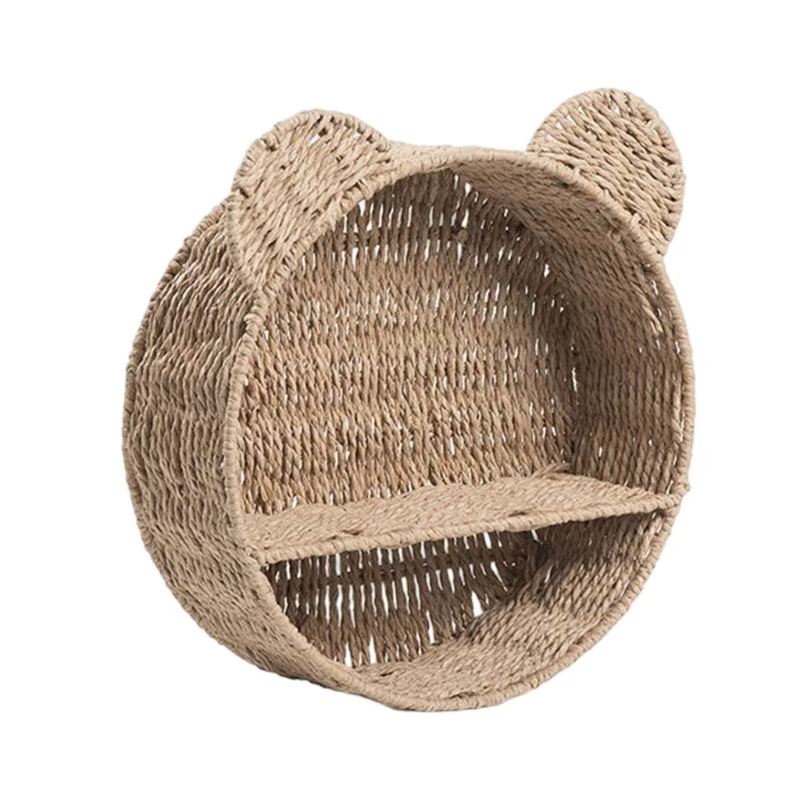 Étagère murale en rotin avec oreilles d'ours mignonnes, présentoir pour petites plantes, panier rang