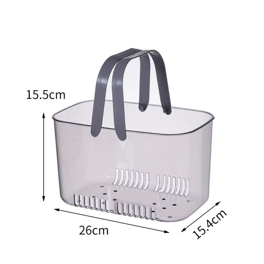 Panier de rangement de salle de bain à fond creux, portable, facile à égoutter, avec poignées transp
