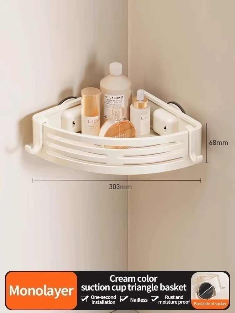 Étagère de rangement à ventouse sans perçage, panier de rangement pour salle de bain, étagère murale
