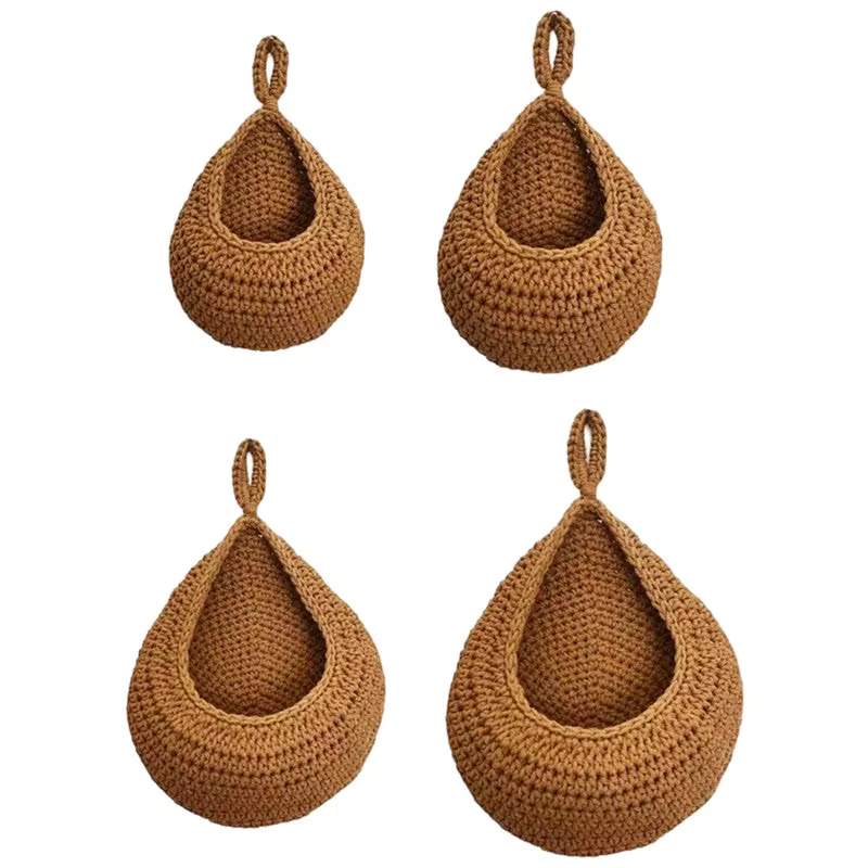 BSEVB-Produce Paniers de rangement pour légumes, lot de 4 pour mur de cuisine avec 4 crochets, panie