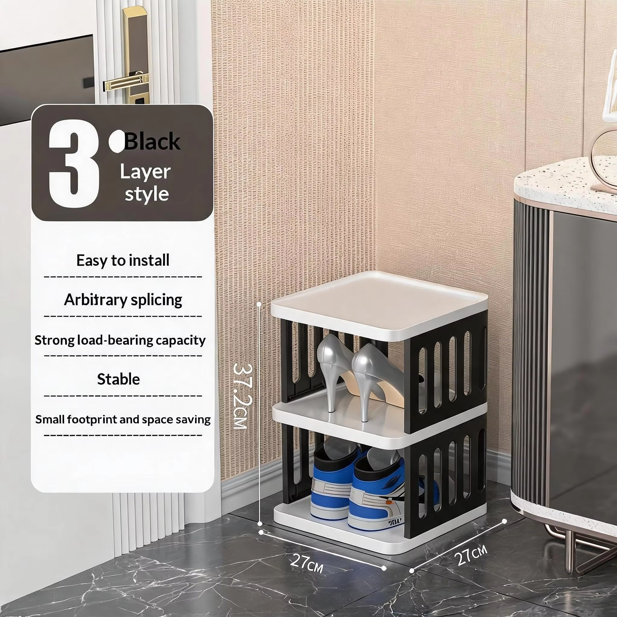 Étagère à chaussures empilable étroite avec rangement multi-niveaux, design gain de place pour entré