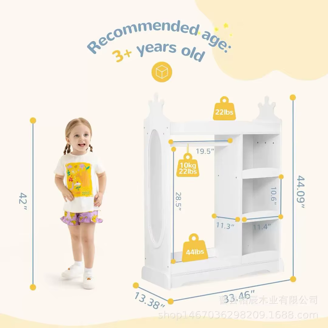 Armoire de rangement en bois Montessori rose pour enfants, petite taille, pour vêtements de filles, 