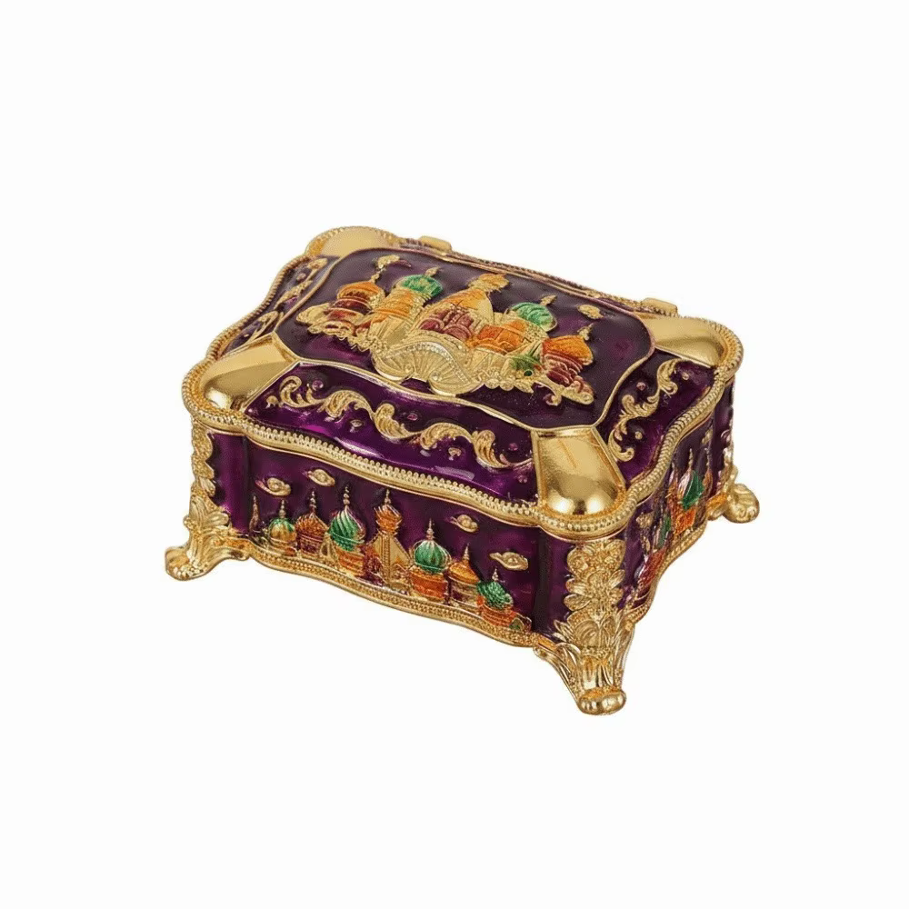Mini boîte de rangement portable pour bijoux, motif château gaufré, rétro créatif, pot de rangement 