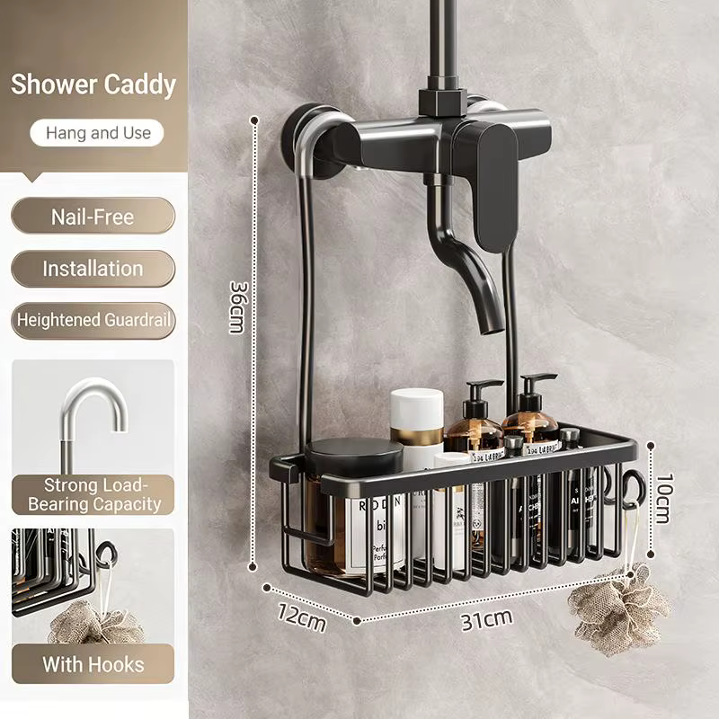 Étagère de douche pratique pour toilettes, installation sans perçage, panier de rangement pour salle