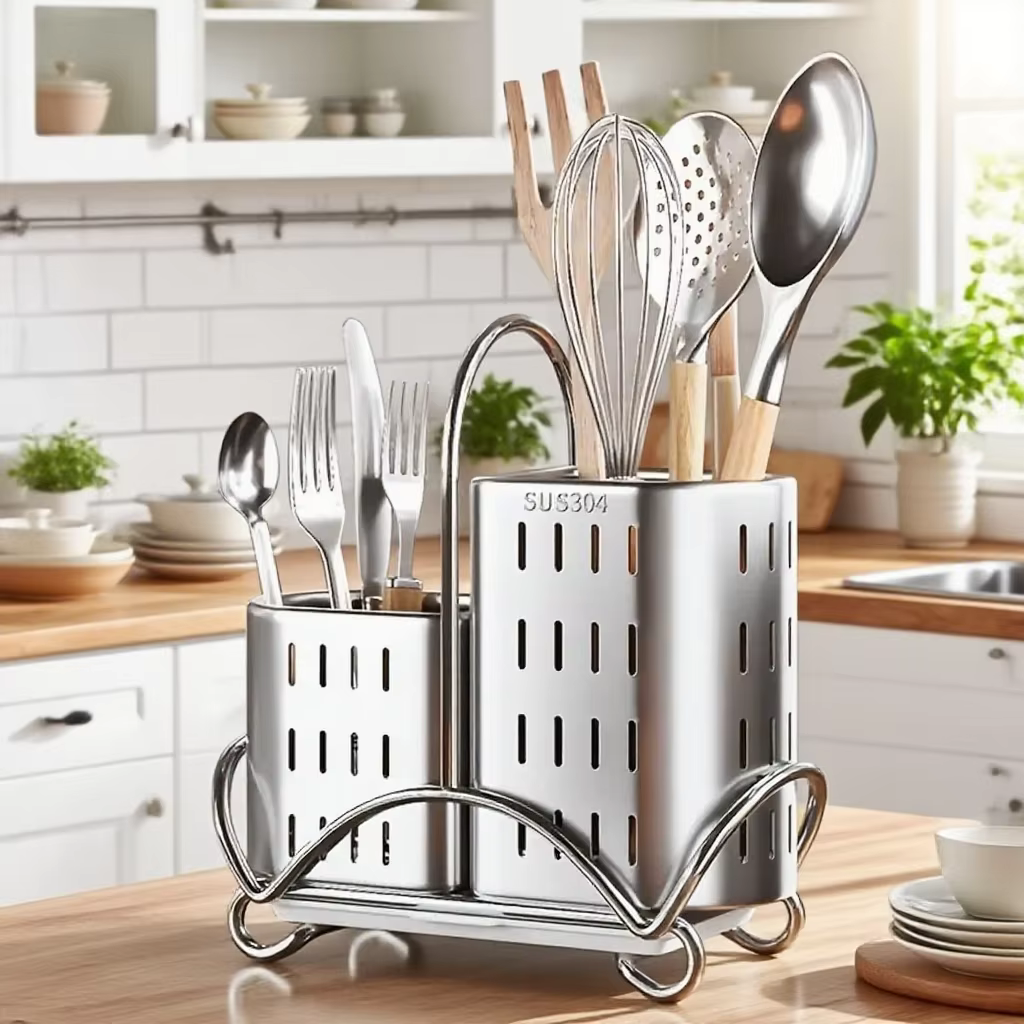 Organisateur de couverts de cuisine, porte-ustensiles en acier inoxydable pour cuillère, fourchette,