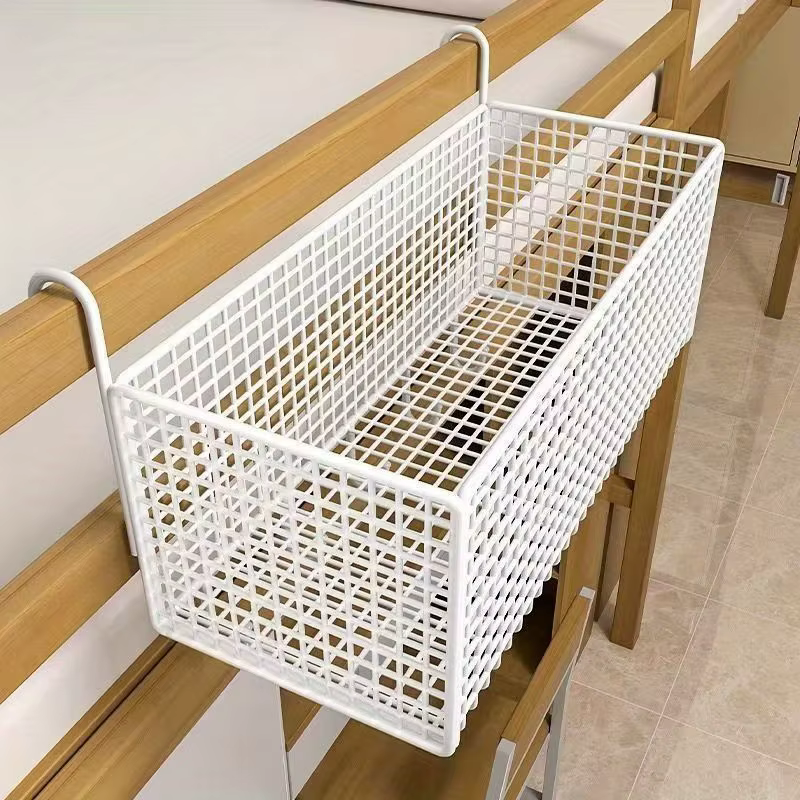 1 panier de rangement en fer pour chevet, panier de rangement suspendu derrière la porte du dortoir,