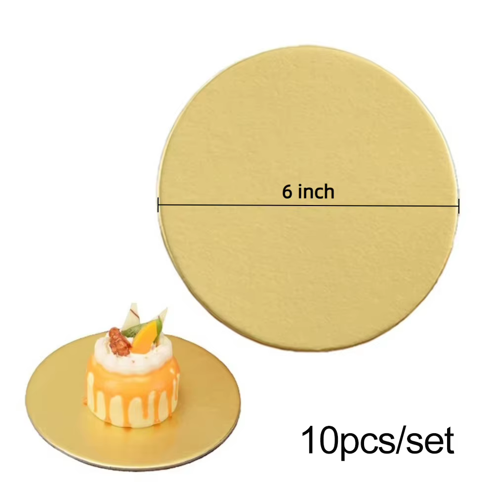 10 pièces de plateaux ronds en carton pour gâteaux, durables, 6/8/10 pouces, dorés, pour desserts, p