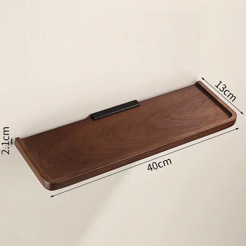 Étagère d'angle murale en bois de noyer noir pour salle de bain - Organisateur de rangement, étagère