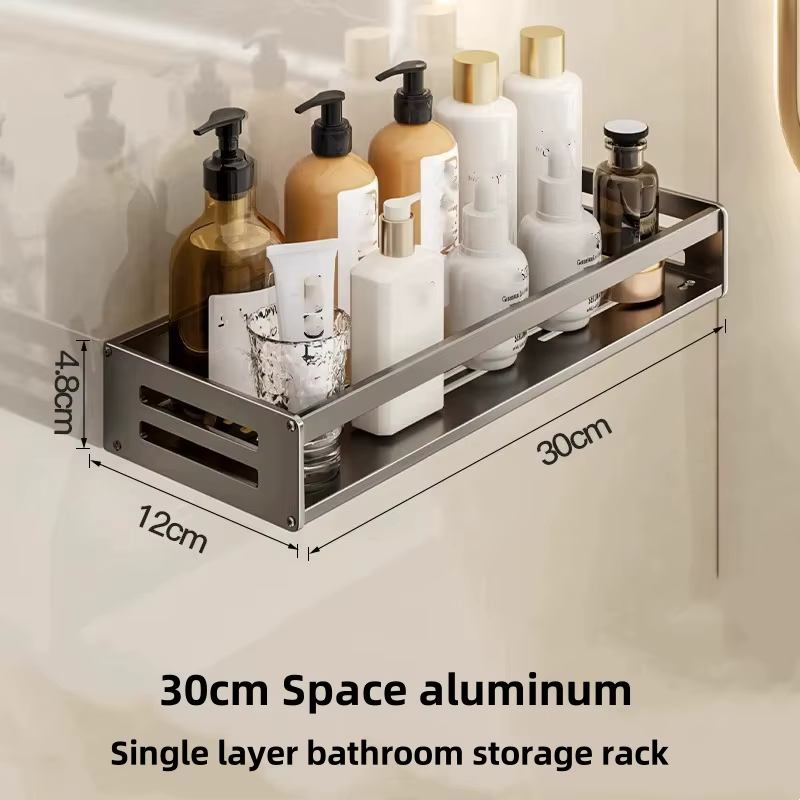 Étagère d'angle de douche sans perçage, étagère de salle de bain en aluminium avec porte-serviettes,