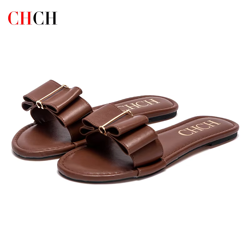 CHCH chaussures plates pour femmes nouvel été nœud pantoufles décontractées noir chaussures pour fem
