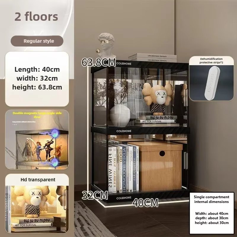 Vitrine bibliothèque avec porte, bibliothèque anti-poussière, modèle de rangement de figurines trans