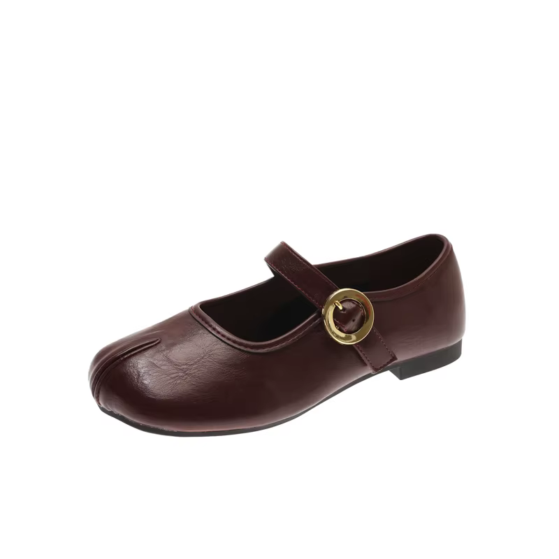 Chaussure plate rétro à bout fendu et lanières, style français, pour femme, style été, design à bout