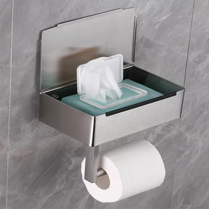 Porte-papier hygiénique avec étagère, distributeur de lingettes jetables, adapté au rangement des li