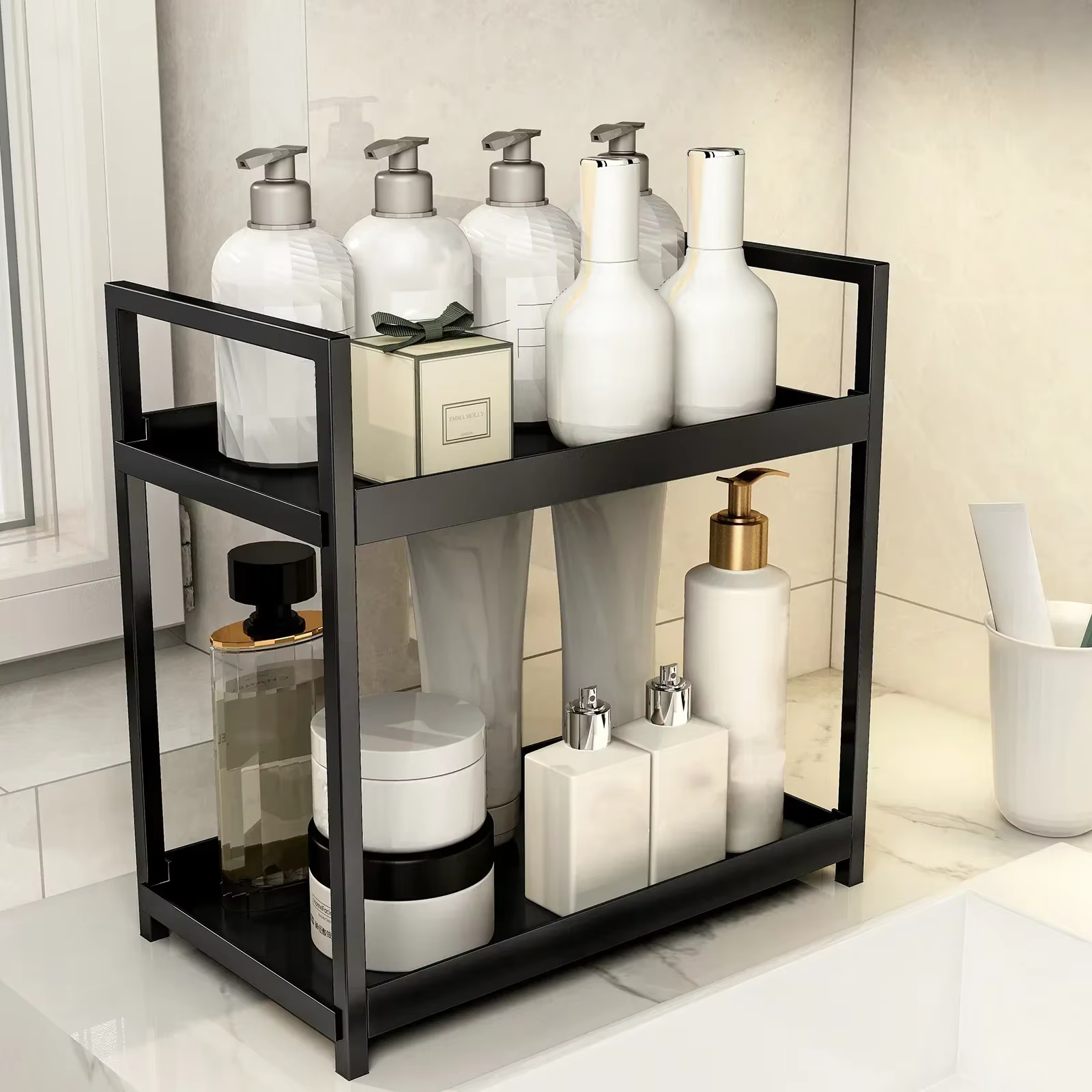 Nouvelle étagère de rangement double pour parfums et cosmétiques, pour comptoir de salle de bain, co