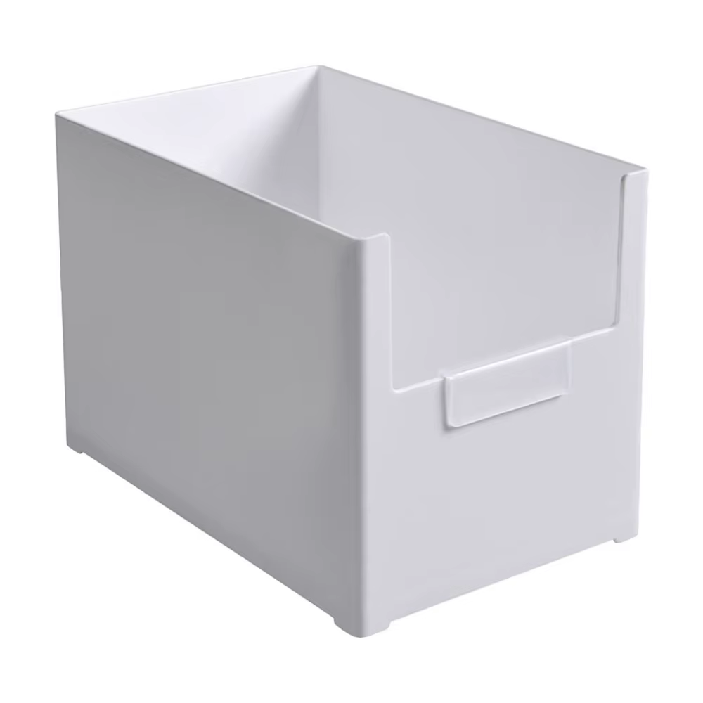 Boîte de rangement en plastique à ouverture frontale, multifonctionnelle, durable, empilable, organi