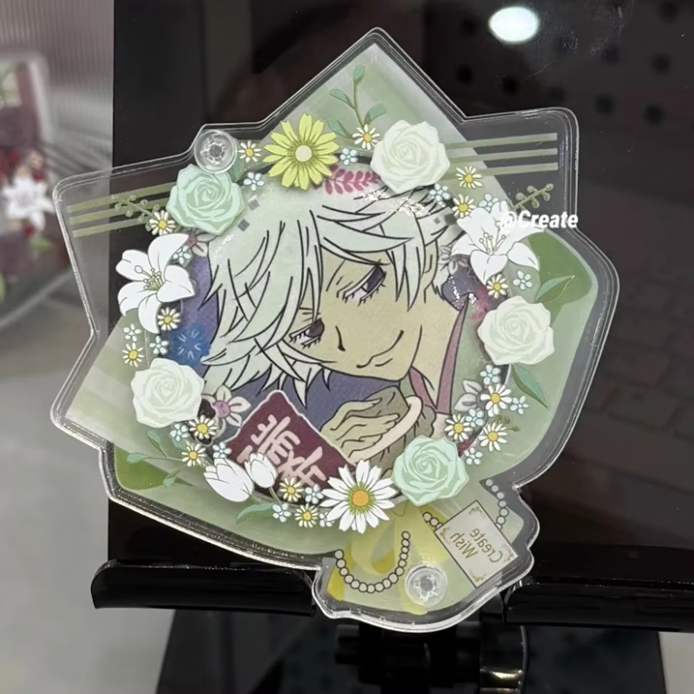 Boîte de rangement de beauté Bouquet éternel, cadre de carte en acrylique de 58mm, Badge en brique d