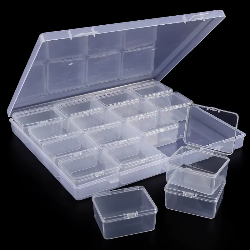 Petite boîte de rangement de perles en plastique transparent avec couvercle à charnière, 30 pièces, 