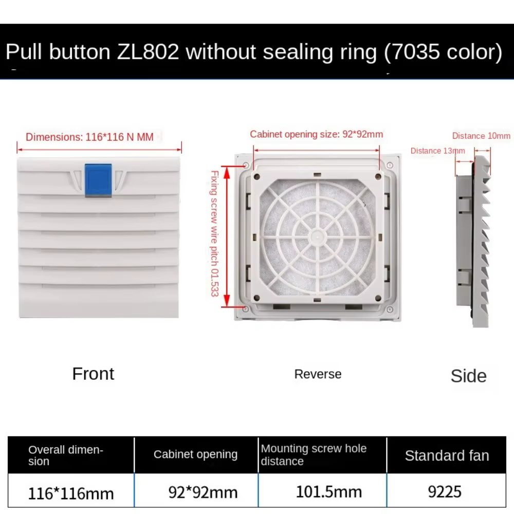 Système de Ventilation d'air, filtre de Ventilation d'armoire ABS blanc sans volets de ventilateur,