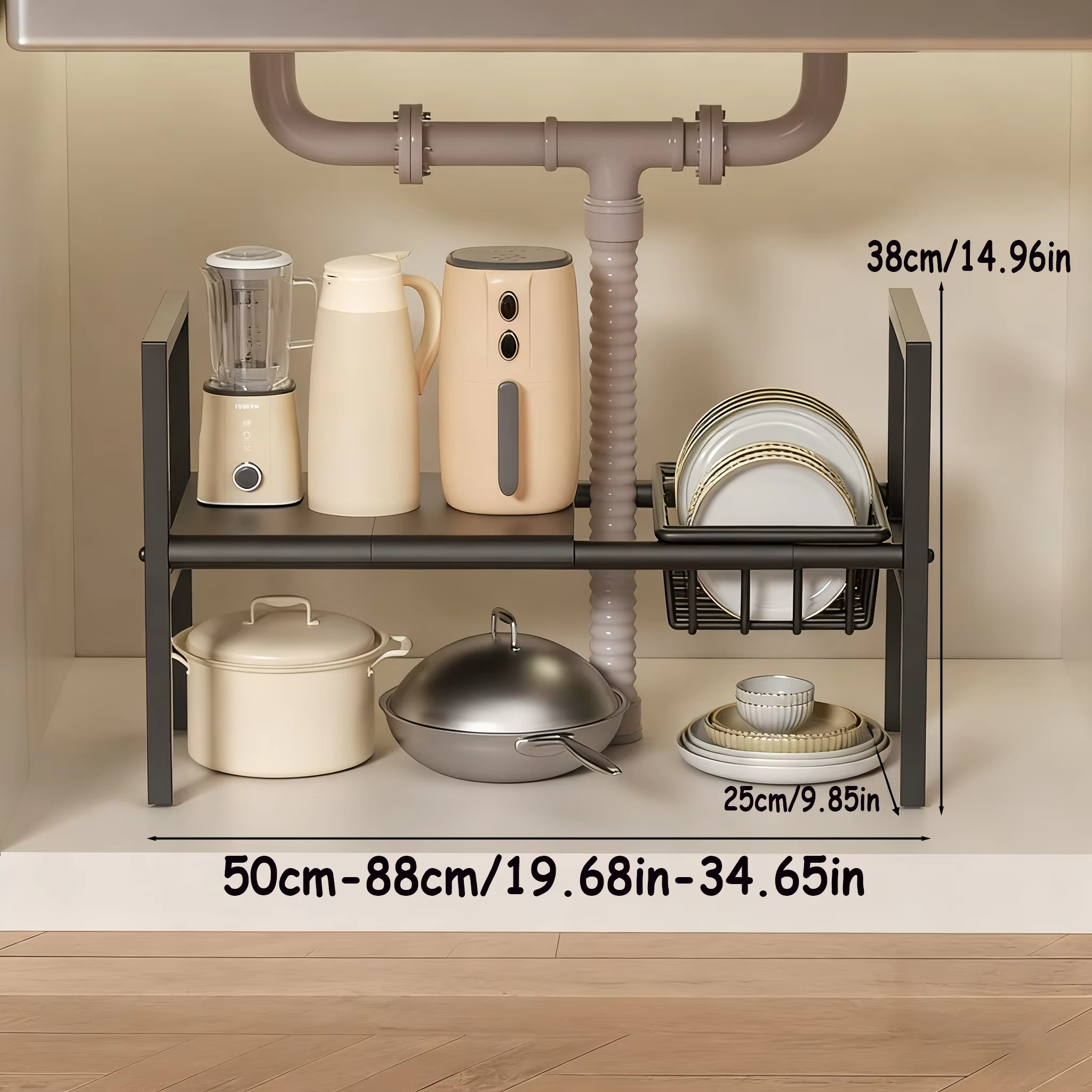 Étagère de rangement sous l'évier, extensible, solution de rangement à un ou deux niveaux, en acier,