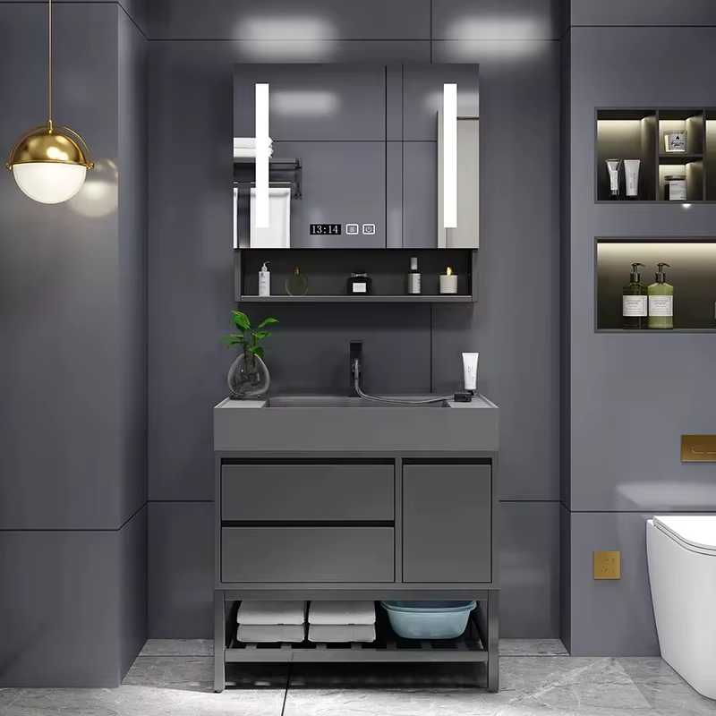 Double évier vanité unité salle de bain Mobile maquillage miroir Armoire toilette rangement Armoire 