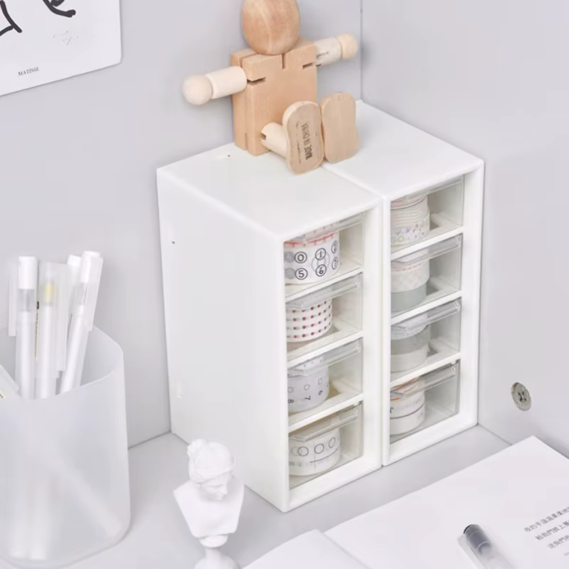 Boîte de rangement cosmétique de bureau blanche avec 4 unités MELUnits, petite boîte d'évaluation po