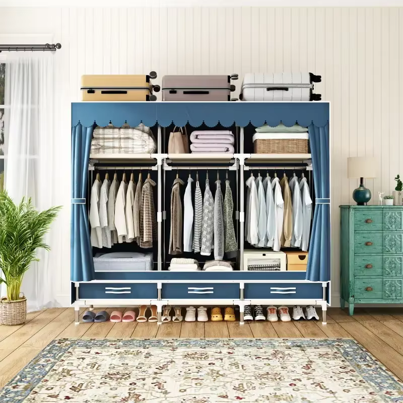 Armoire portable gain de place, placard en tissu durable avec étagères suspendues, léger, facile à a