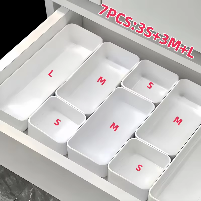 Lot de 7 bacs de rangement emboîtables en plastique pour tiroirs, organiseurs de tiroirs pour coiffe