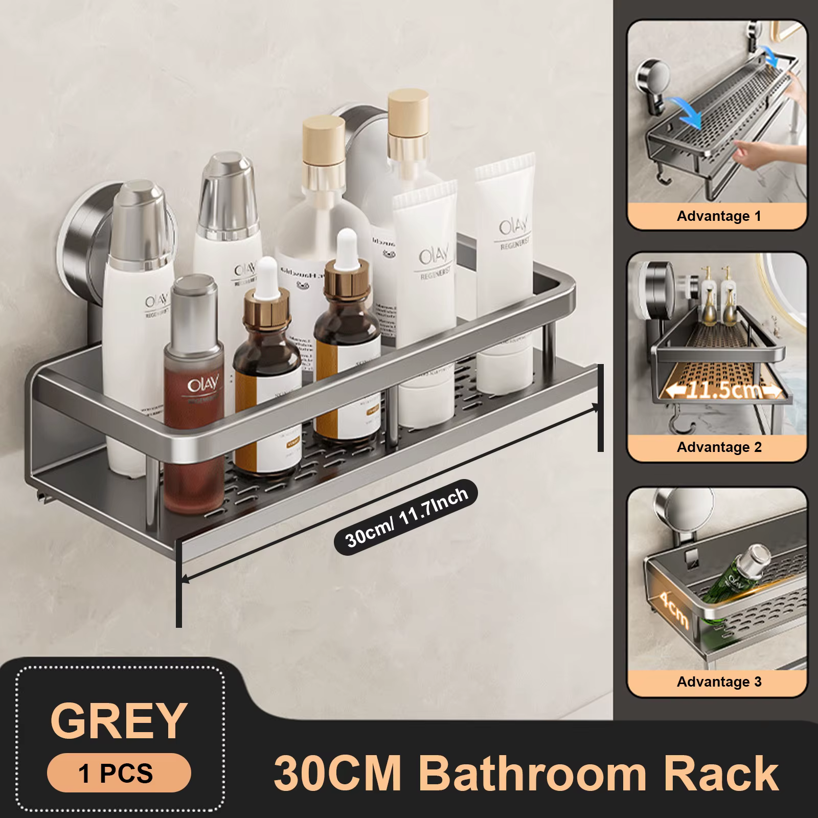 Ventouse support de salle de bain étagère de salle de bain espace de toilette en aluminium sans perc