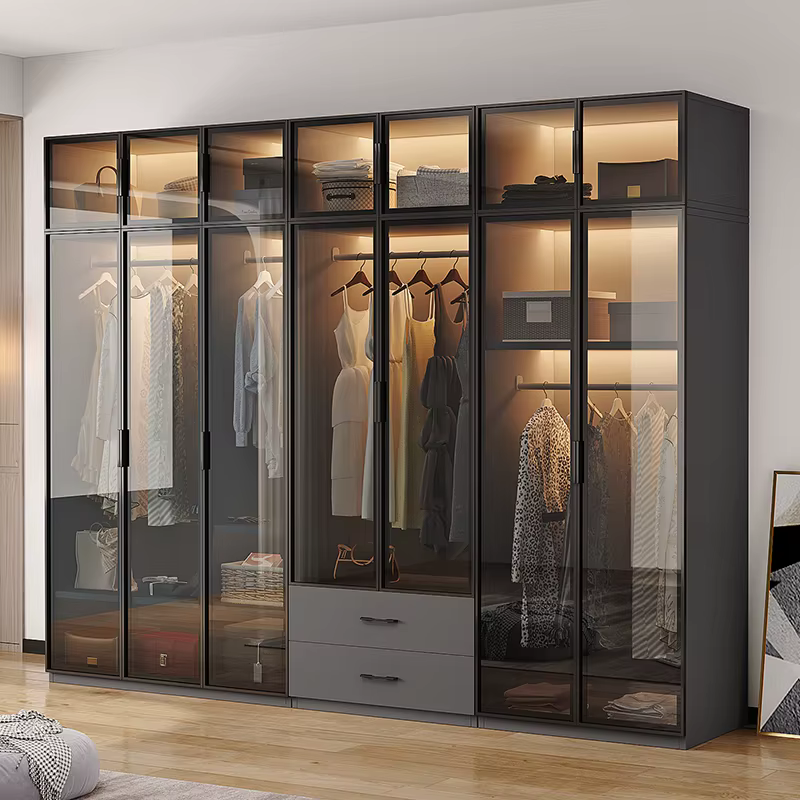 Armoires de luxe pour vêtements dans la pièce, armoire de chambre à coucher en bois, placard pour ra