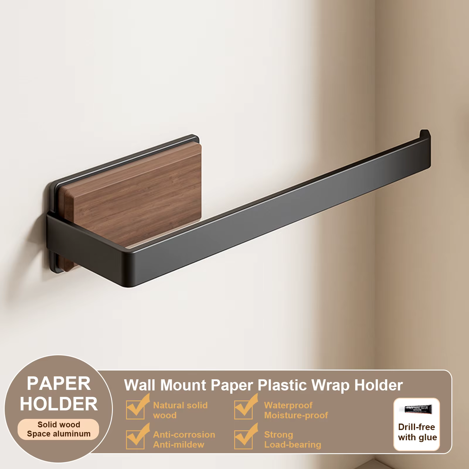 Ensemble de supports de rangement muraux de cuisine en bois, comprenant un porte-couteaux, un porte-
