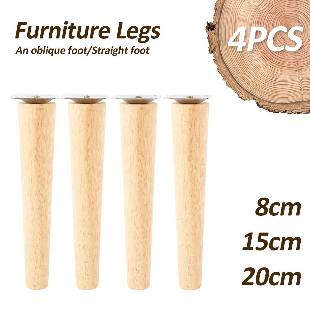 Paquet de 4 pieds de meubles pieds de meubles solides en bois pieds de Table obliques/droits pieds d