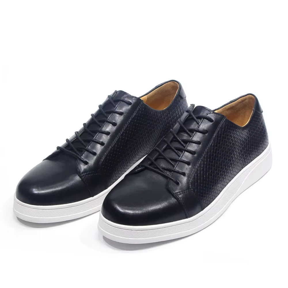 Chaussures décontractées en cuir véritable de Style européen pour hommes, baskets plates à lacets no