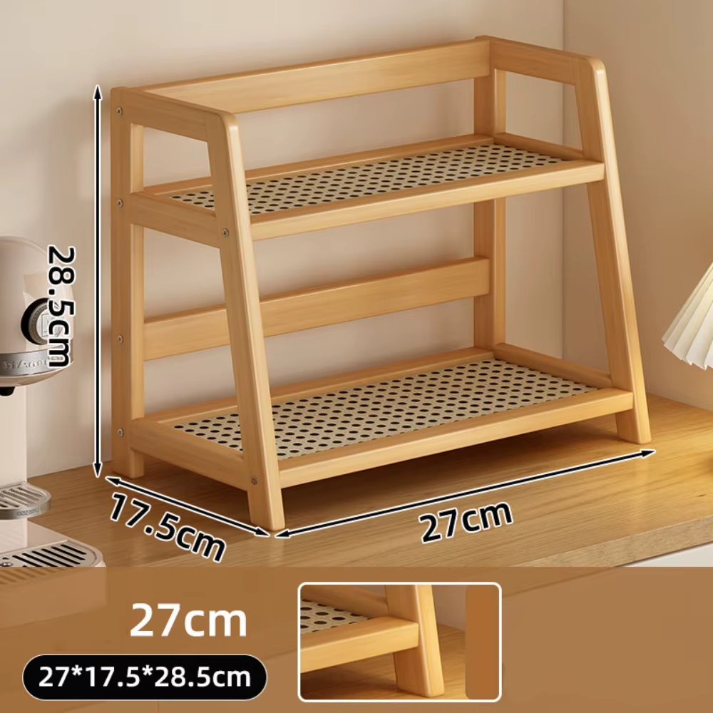 Étagère de rangement en bois, présentoir à épices pour cuisine, organisateur de bureau en rotin pour