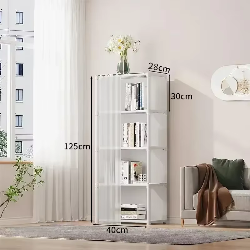 Armoire de rangement multi-niveaux portable avec rideau anti-poussière pour l'organisation quotidien