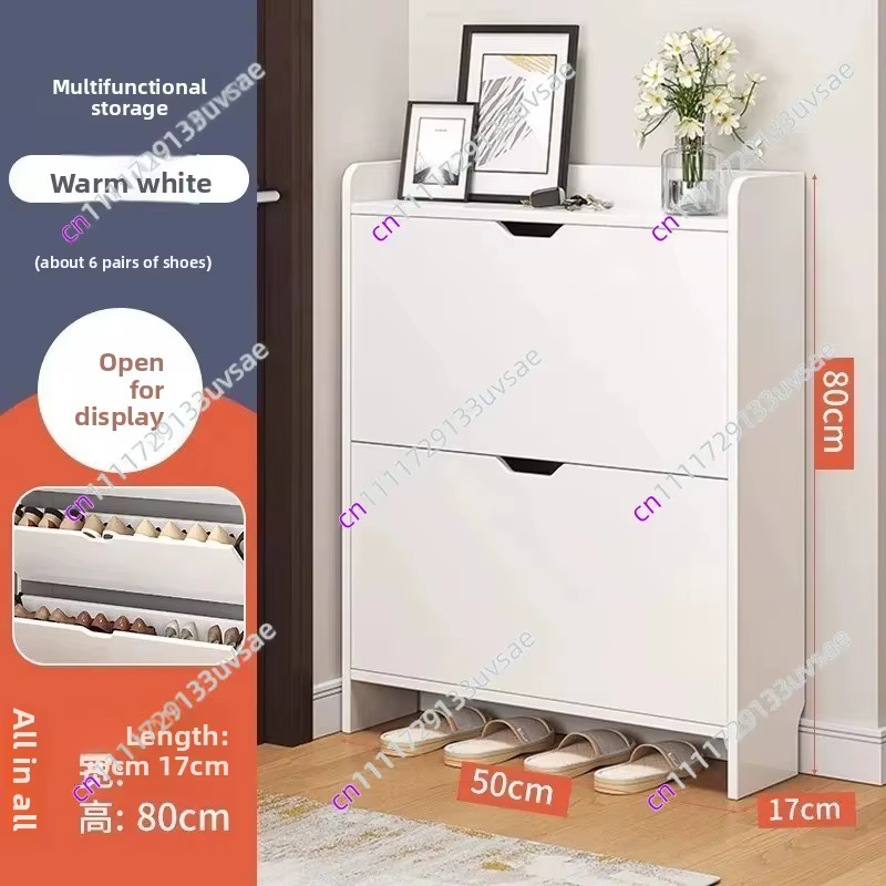 Meuble à chaussures en bois à 2 niveaux avec tiroirs rabattables, meuble de rangement étroit pour ch