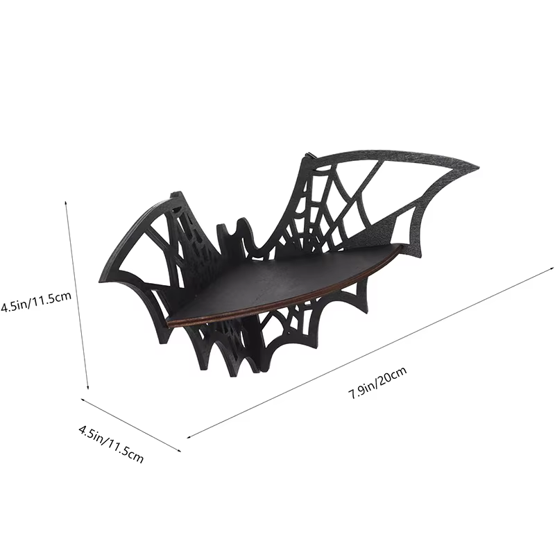 Étagères d'angle en bois pour chauve-souris, étagères murales flottantes, présentoir de bijoux gothi