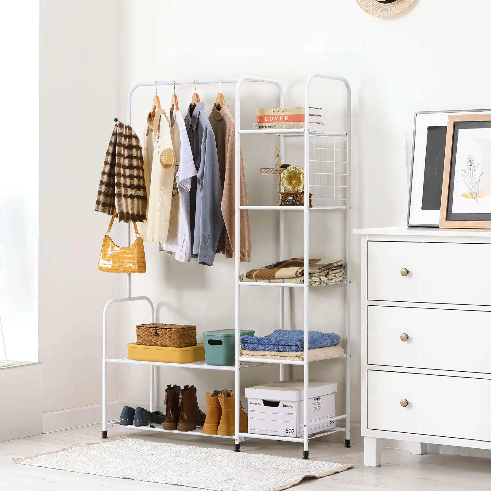 Vêtements autoportants T1 avec étagères, porte-vêtements pour confronterVêtements avec chaussure T1 
