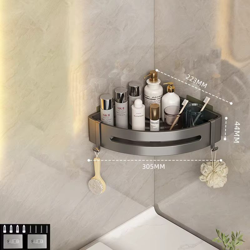 Étagère de salle de bain sans perçage avec crochets, support de rangement d'angle de douche, organis