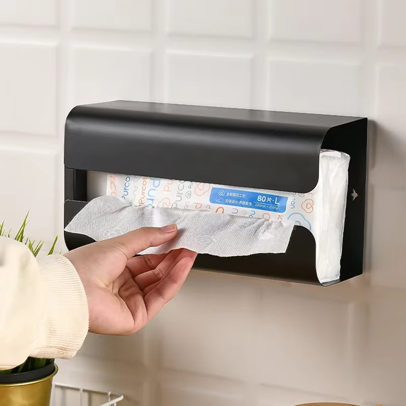 Conteneur de stockage magnétique mural sans poinçonnage, distributeur de sacs poubelles auto-adhésif