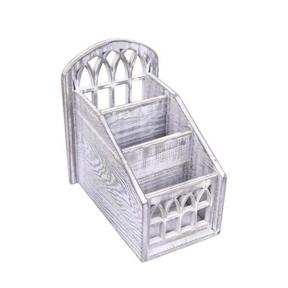 Boîte de rangement pour télécommandes à 3 compartiments, boîte de rangement décorative en bois pour 