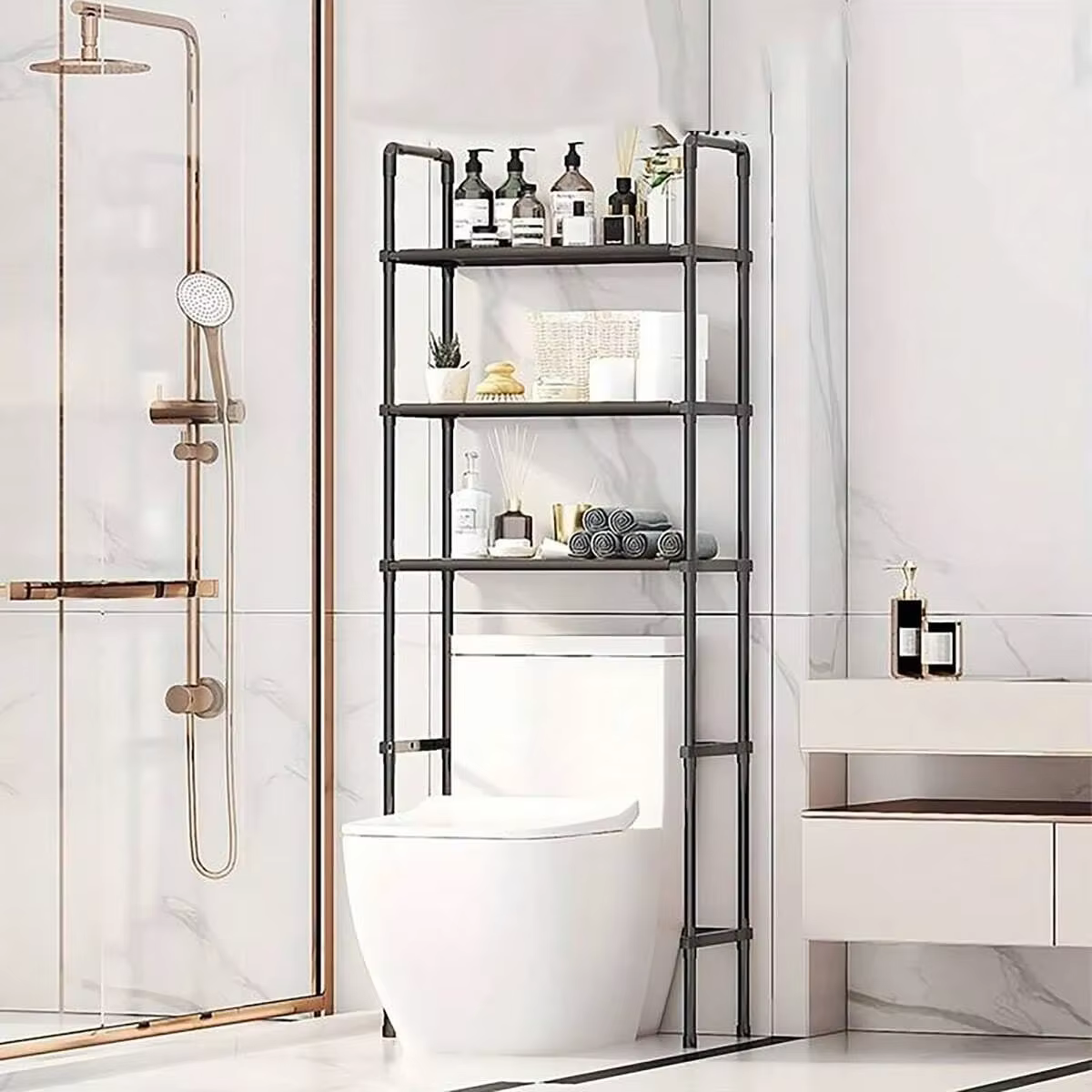 Support de rangement pour salle de bain, étagère de toilette multicouche, gain de place, organisateu