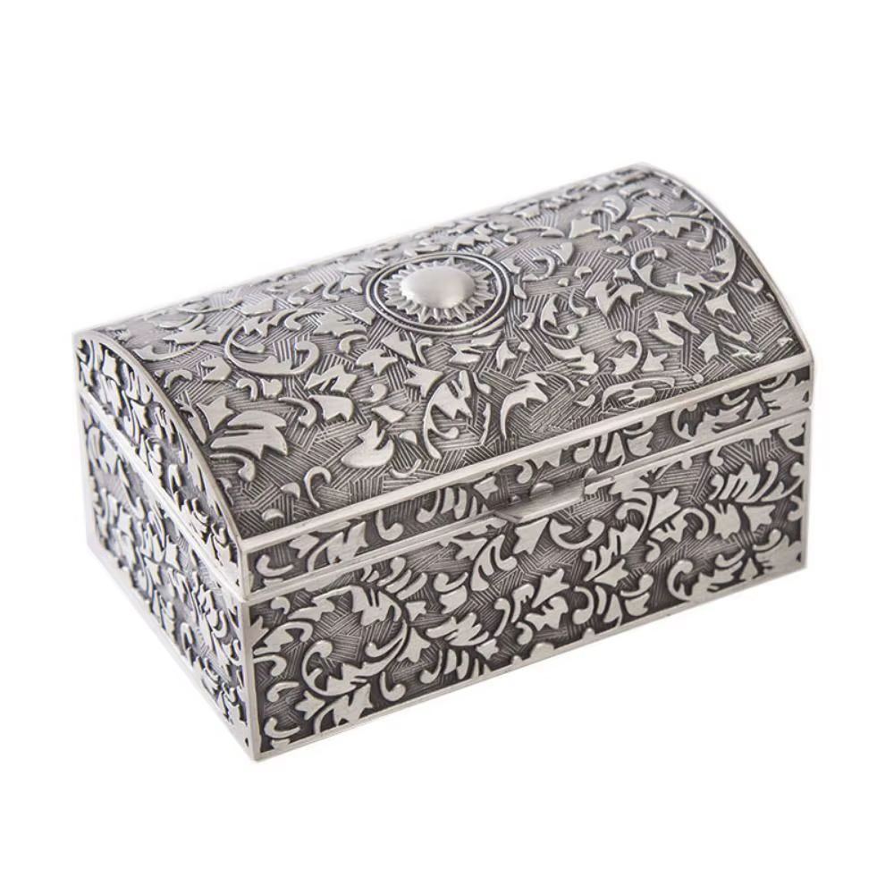 Boîte à bijoux en métal de style européen, boîte de rangement pour bibelots, coffre au trésor vintag