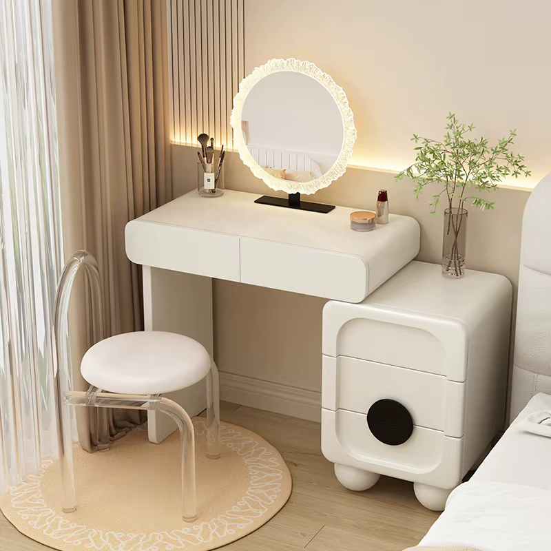 Coiffeuse moderne simple en bois massif laqué crème de 60 cm avec armoire à conduit d'air et rangeme